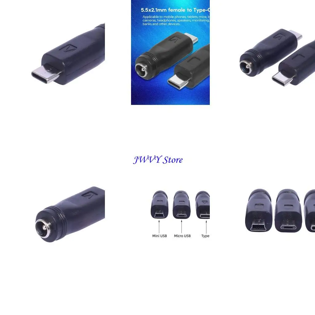 573a vielseitige weibliche bis männliche Adapter Multifunktional DC5521 zu Typ-C Mini/Micro USB
