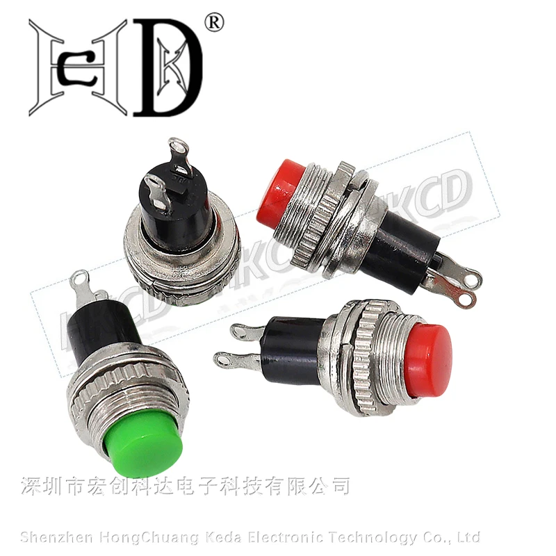5pcs HKCD PBS-105 10mm Momentary Push Button Switch, SPST NO 2-Pin Panel Mount Tactile Switch with Multi-Color Cap