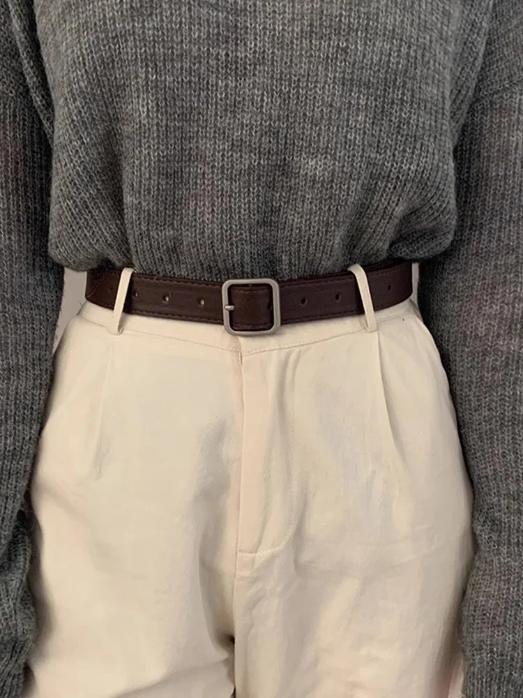Black Retro Small Leather Belt Ladies Ins Style With Jeans Belt Tie-In Thin Pants Belt Men Decorative Fashion Summer