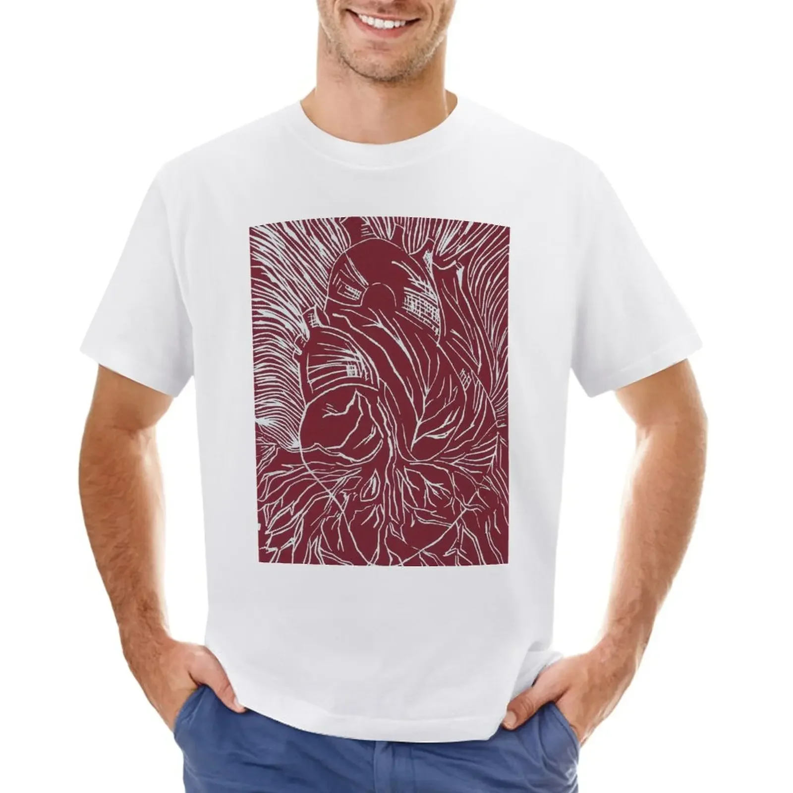 Heart Linocut Relief Print T-Shirt animal prinfor boys summer tops funnys t shirts for men