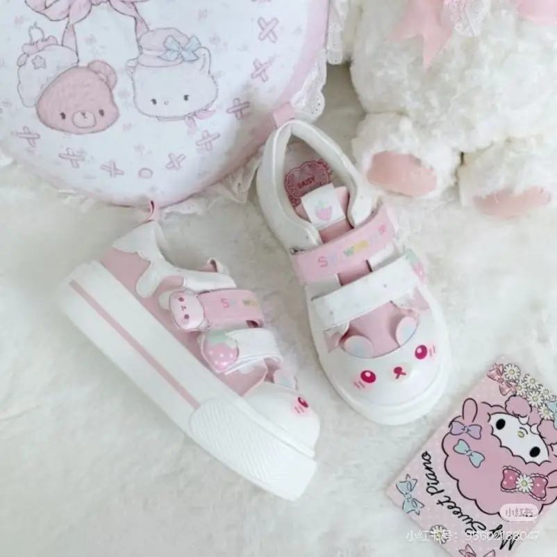 2026 Autumn New Cute Strawberry Bear Lolita Canvas Shoes for Women Thick Sole Big Toe Bread Shoes Sweet Girl Casual Sneakers - view 2