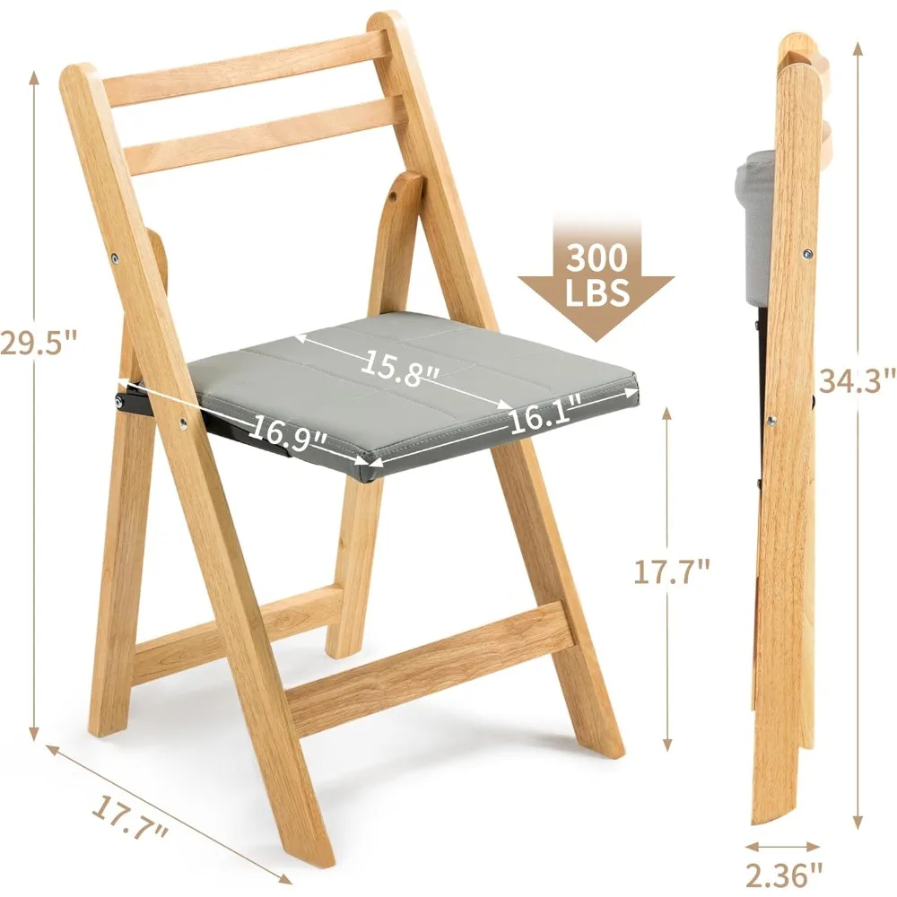 Sedie pieghevoli con cuscino, sedie pieghevoli imbottite in legno, confezione da 2, sedia da pranzo pieghevole portatile e assemblata