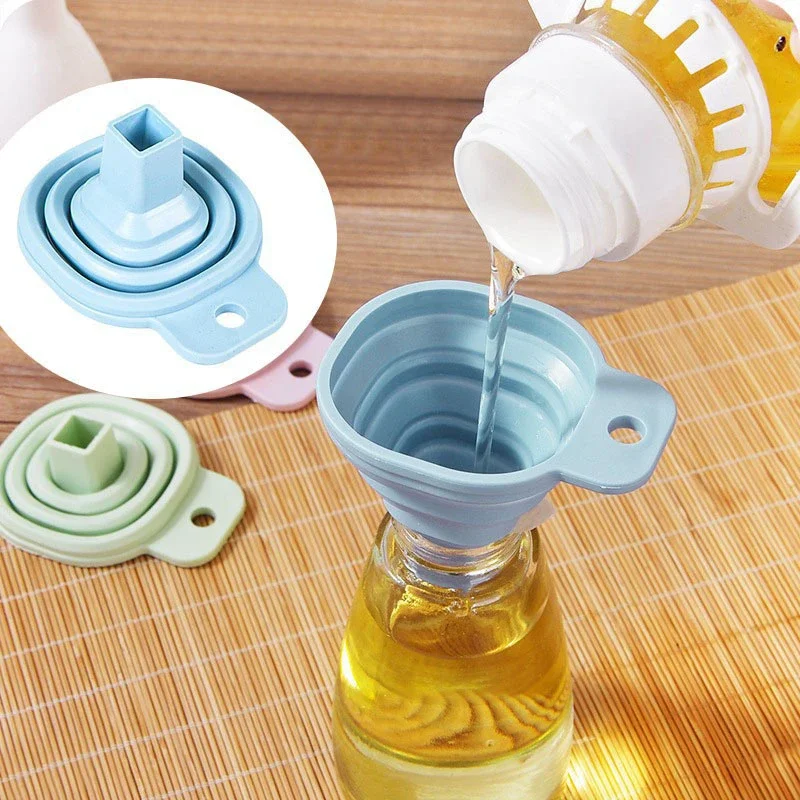 Household Silicone Folding Funnel Small Bore Refueling Funnel Portable Oil Pot Liquid Dispenser Household Kitchen Cooking Tools