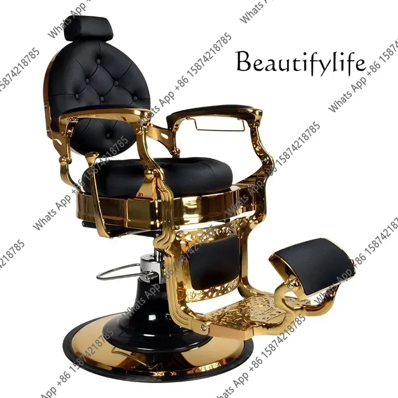 J Light Luxury Barber Chair, Retro Oil Head Chair, Barber Shop Special Hair Cutting Chair, Reclining Men's Scraping Chair
