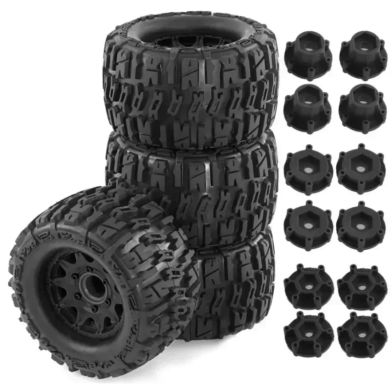 

4Pcs RC Truck Wheel Tires 12mm/14mm Hex Rc Truck Tires for 1/10 Rustler Hoss Arrm a Granite Vorteks Axial Losi Redcat 4WD