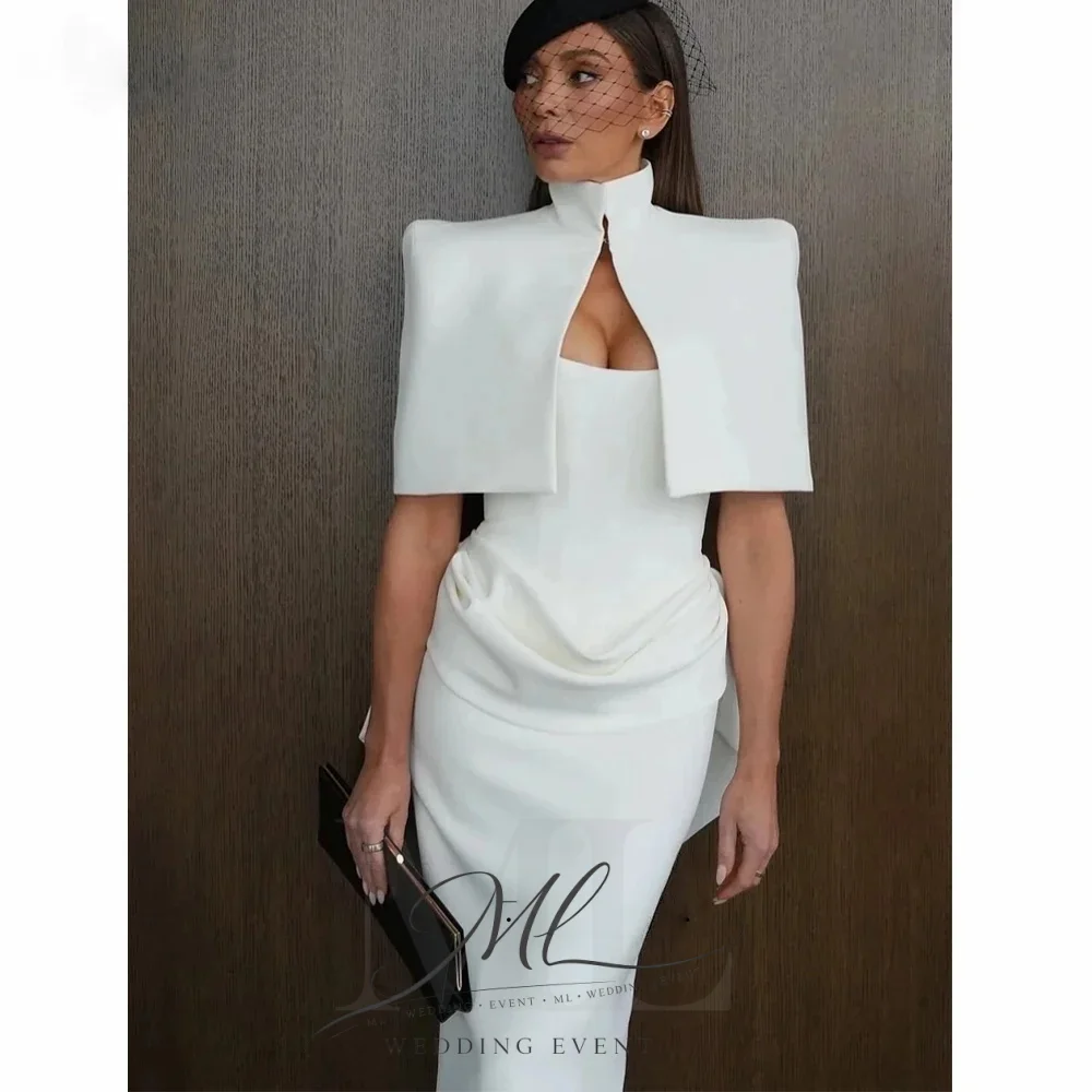 ML Vintage Wedding Guest Dress with Cape Elegant White Party Evening Gowns Mermaid White Cocktail Dresses Ankle-length Customize