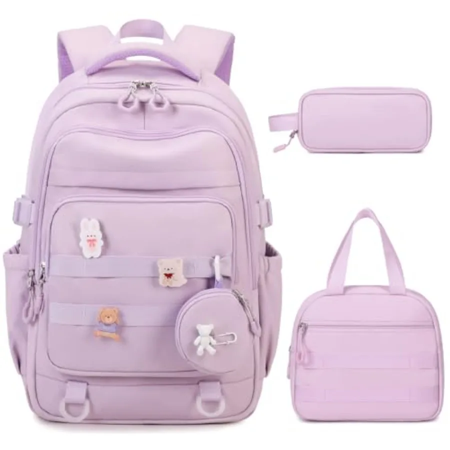 

Backpacks for Girls - 4PCS Girls Backpack with Lunch Bag and Pencil Pouch Coin Pruse for Teens Elementary Middle High School Co
