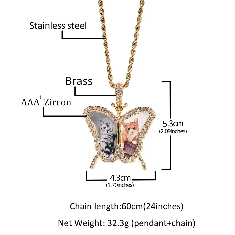 Uwin Custom Butterfly Shape Picture Pendant Engrave Name Memory Medallions Fashion Jewlery Personalized Men Women Gifts
