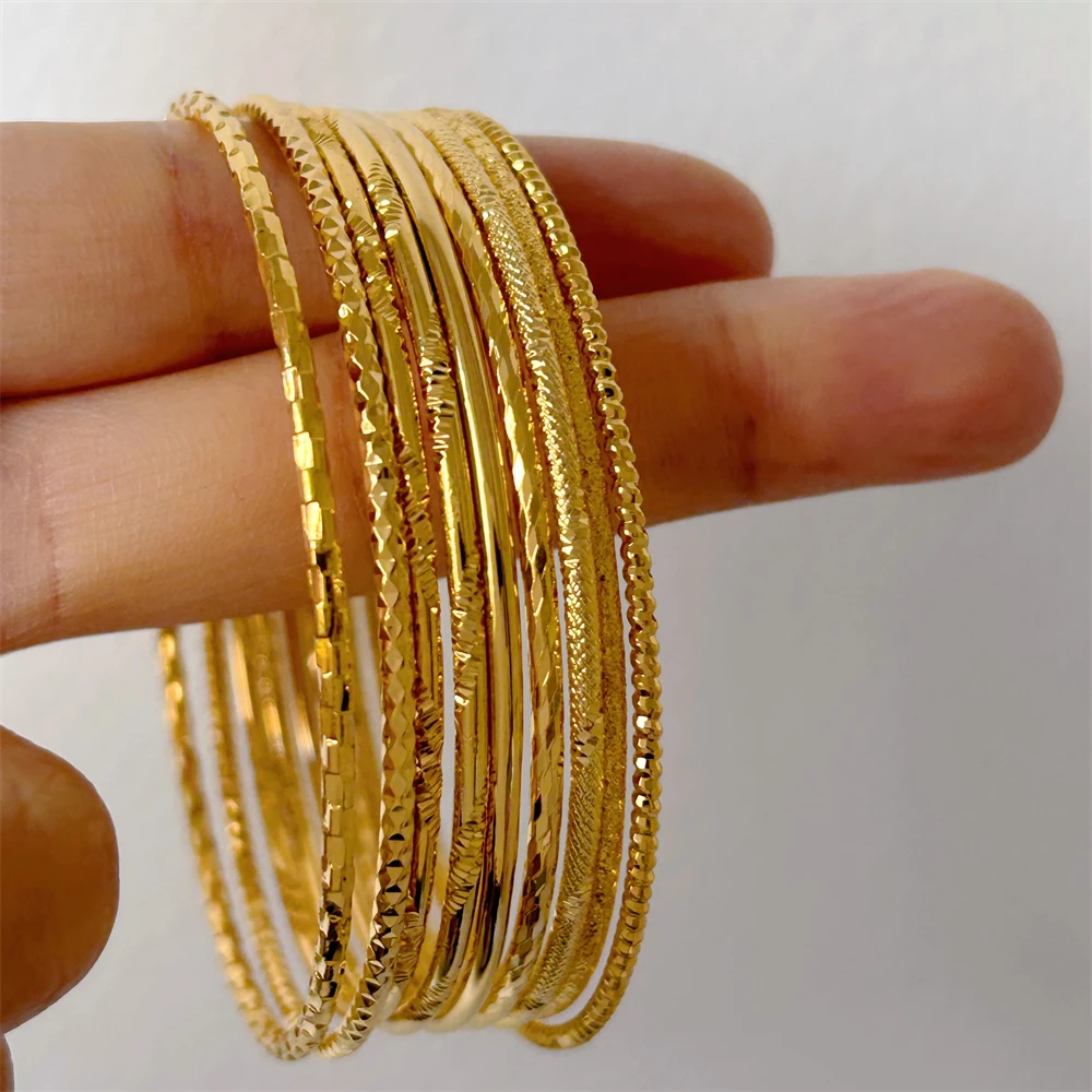 Yellow Gold Plated Round Cirlce Bangles Bracelets for Women 60/62mm Pulsera Stainless Steel Wristband Trendy Jewelry Mix Order