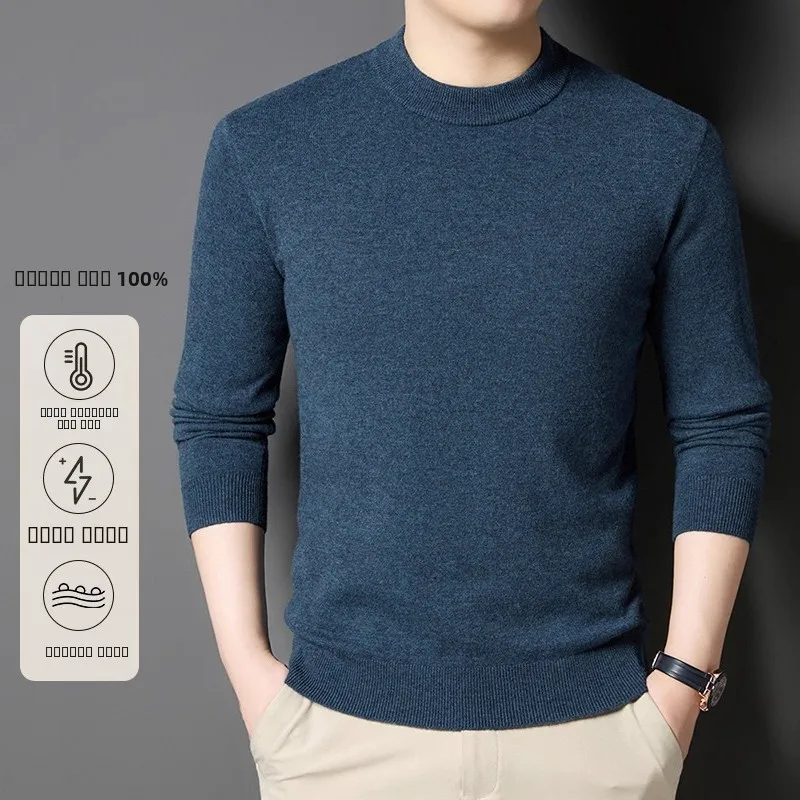 

Faionable Soft Comfortable Men's Knitwear f High Collar Busin Sle Autumn Winter Woolen Sweater Warm Daily Wear