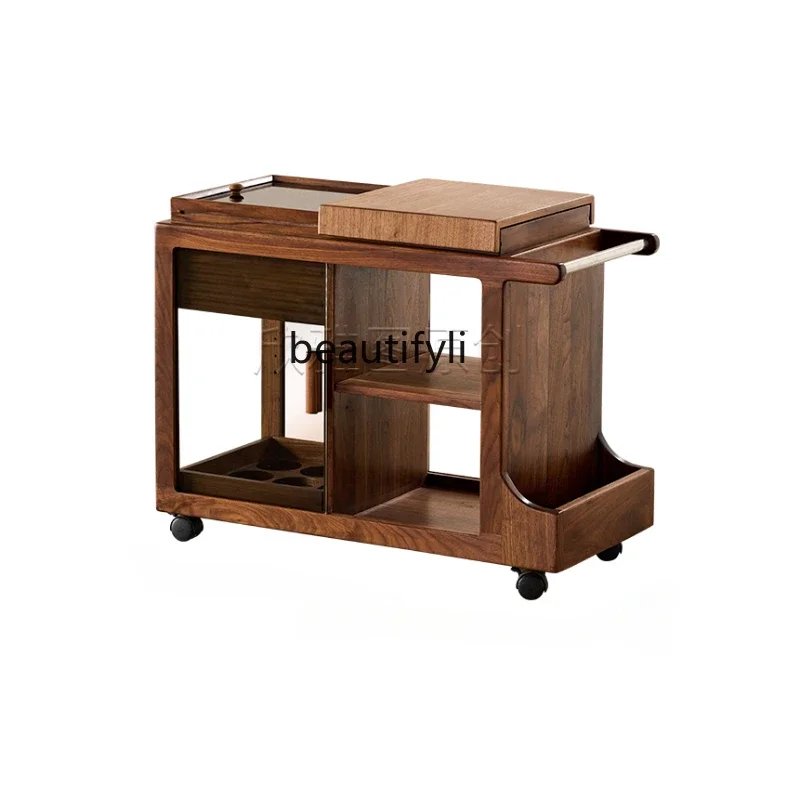 

American Black Walnut Wooden Sofa Side Cabinet Solid Wood High-End Mobile Tea Table-Side Cabinet