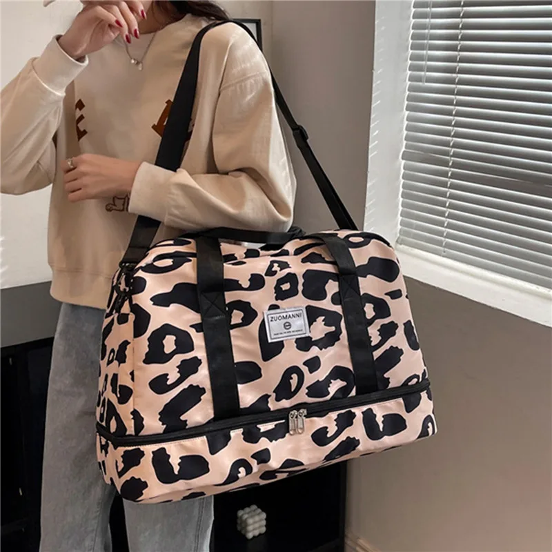 Bolsa de Fitness de viaje impermeable para mujer, bolsa de almacenamiento de ropa deportiva de nailon portátil, bolsa de gimnasio de separación seca y húmeda multifunción, moda