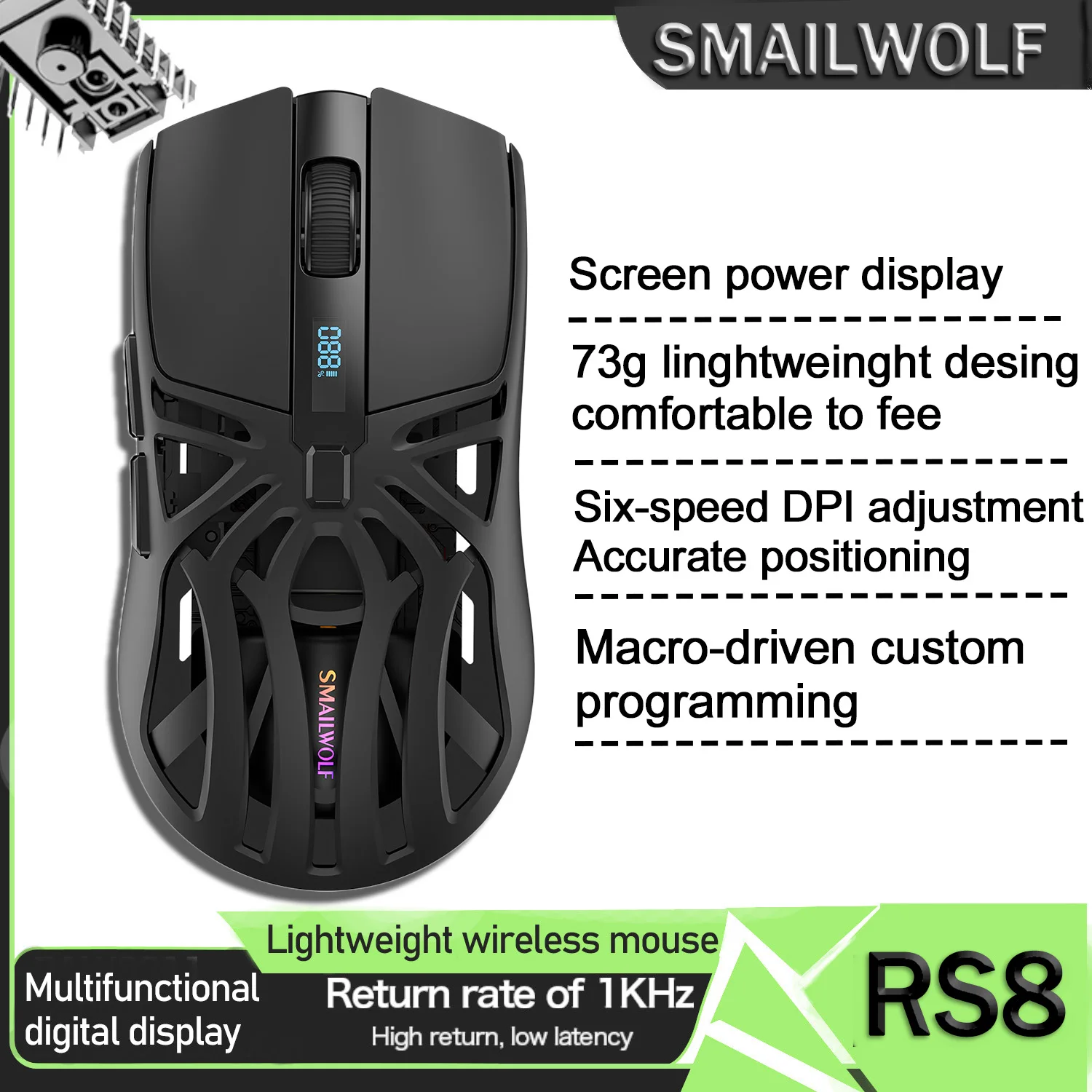 

SMAILWOLF RS8 three-mode Bluetooth wireless mouse e-sports gaming laptop desktop office lightweight macro definition