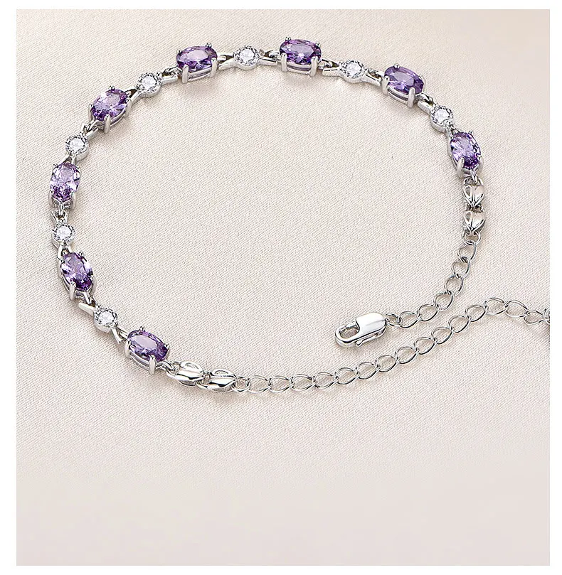 Natural Amethyst 925 Sterling Silver Bracelet For Women Adjustable Healing Clystal Jewelry Gift Valentine's Day Birthday