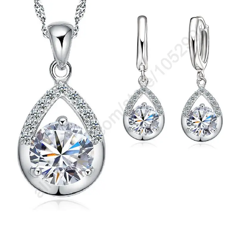 

Fashion Jewelry Sets Pure 925 Sterling Silver White Gold Top Quality Earrings Necklace Set For Women Wedding Dress SET