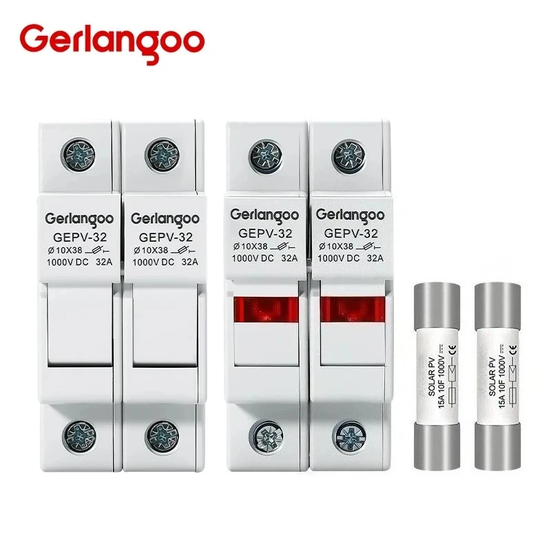 2P DC Fuse Holder 10*38mm High Voltage Solar PV 1000V 6A-32A Base Photovoltaic System Protection Protector GPV
