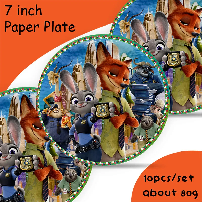 Disney  Cartoon Zootopia Theme Birthday Party Plate Cups Napkin Straw Decorations Baby Shower Kids Birthday Party Supplies