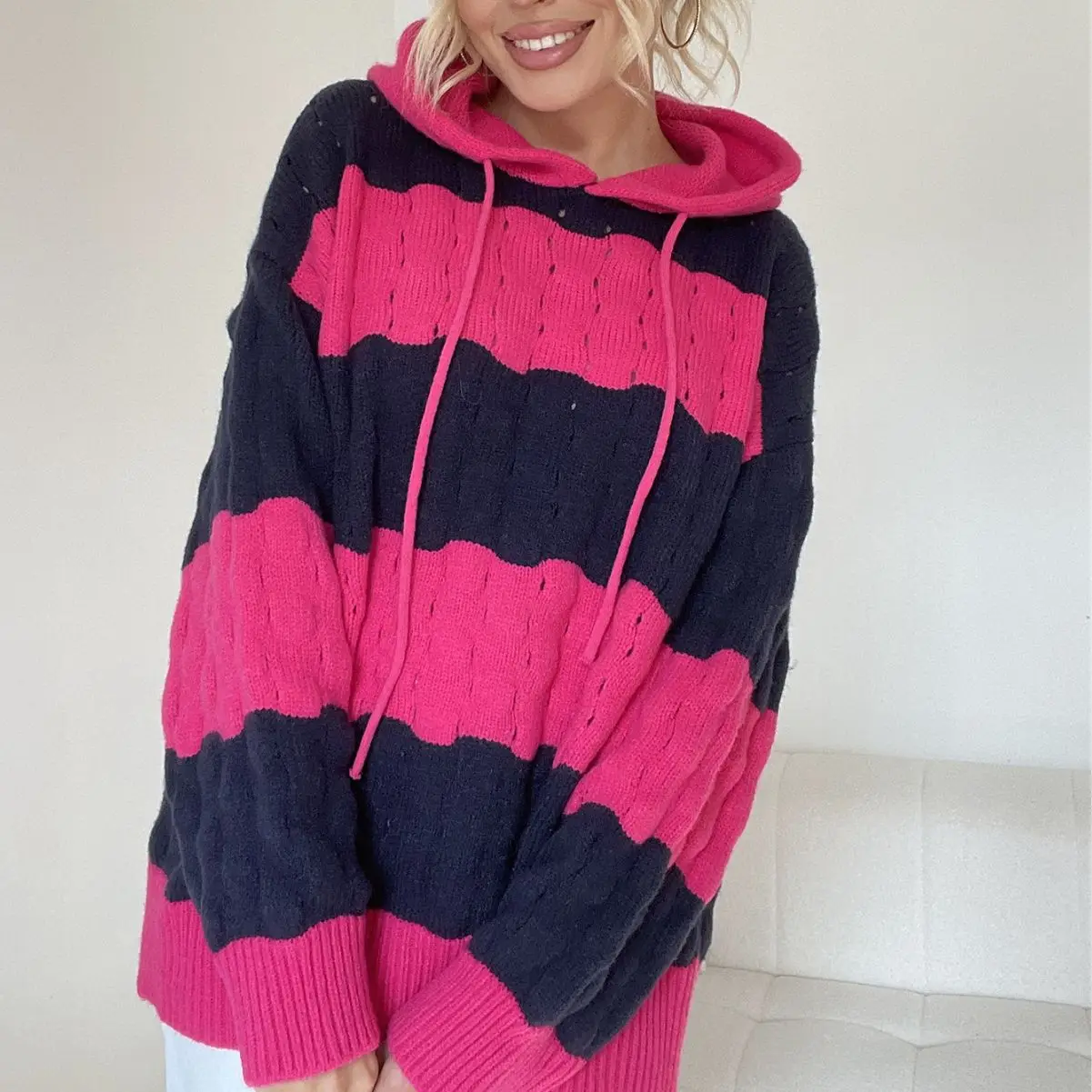 New 2023 Autumn/Winter Women's Knitwear Striped Sweater Hoodie