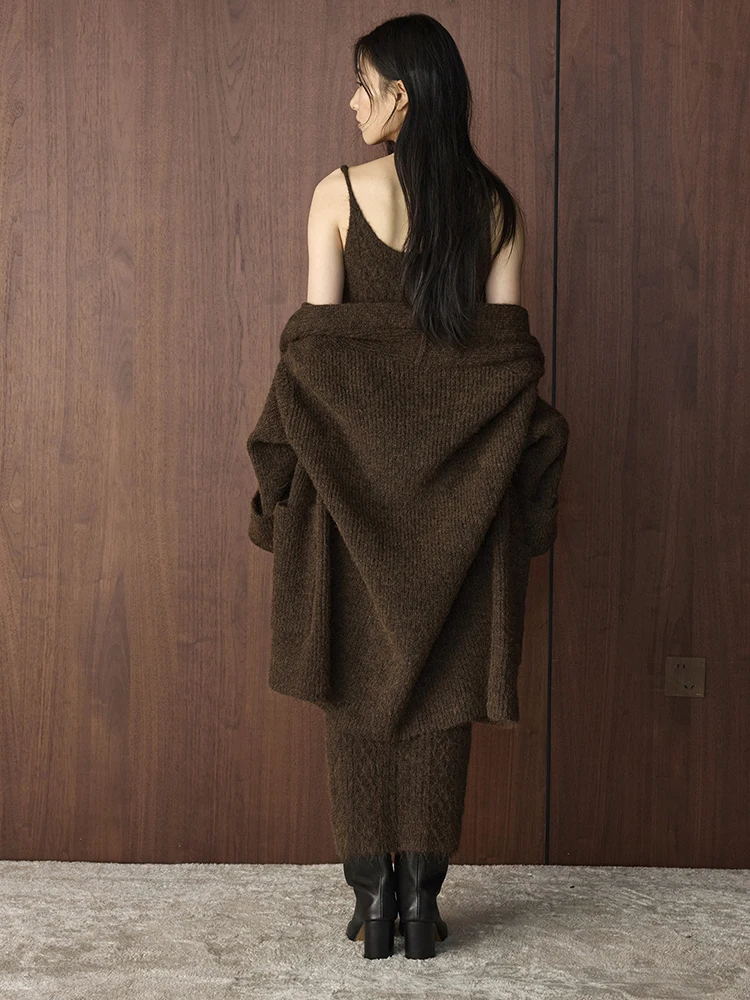 FANAN أنيقة الحياكة 2 قطعة مجموعة للنساء سترة معاطف فضفاضة + سليم فساتين بلا أكمام مكتب سيدة Sutis شتاء دافئ جديد #2