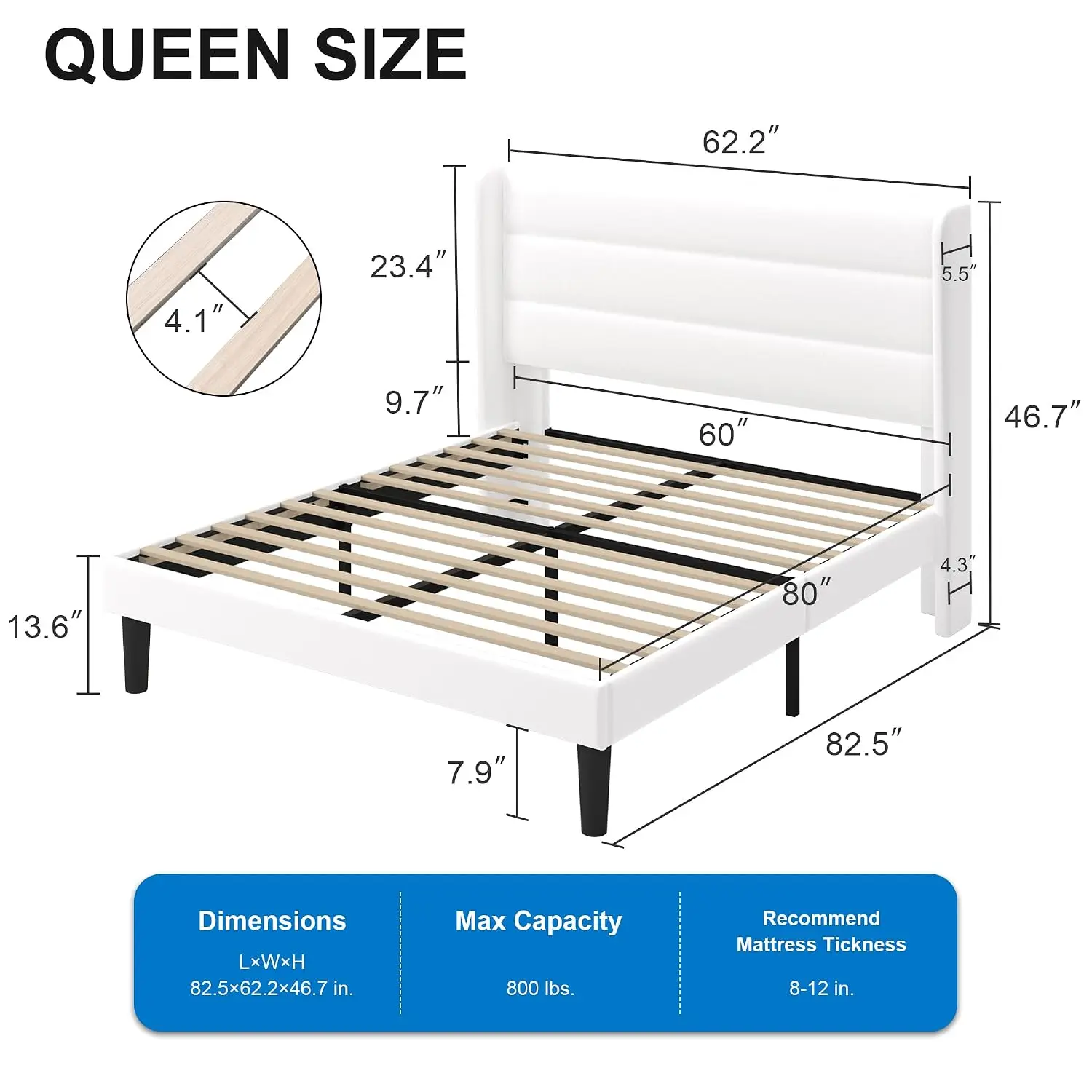 Queen Size Platform Bed Frame, Velvet Upholstered, Wingback Headboard, Wooden Slats Support, No Box Spring Needed,, Customized