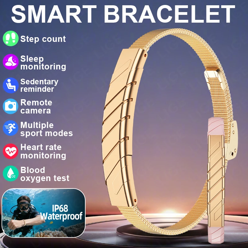 Pulseira Inteligente Feminina Sem Tela para Fitness 2026 Nova, Monitor de Frequência Cardíaca, Oxigênio no Sangue, Sono e Pedômetro - Smartwatch Espor