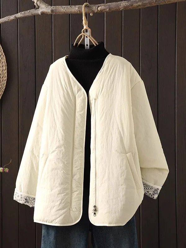 

Ele Cotton Jaet Women's Winter Loose Fit Warmth Enhanced Nut Flower Design plus Size Trendy Cotton Coat Outerwear