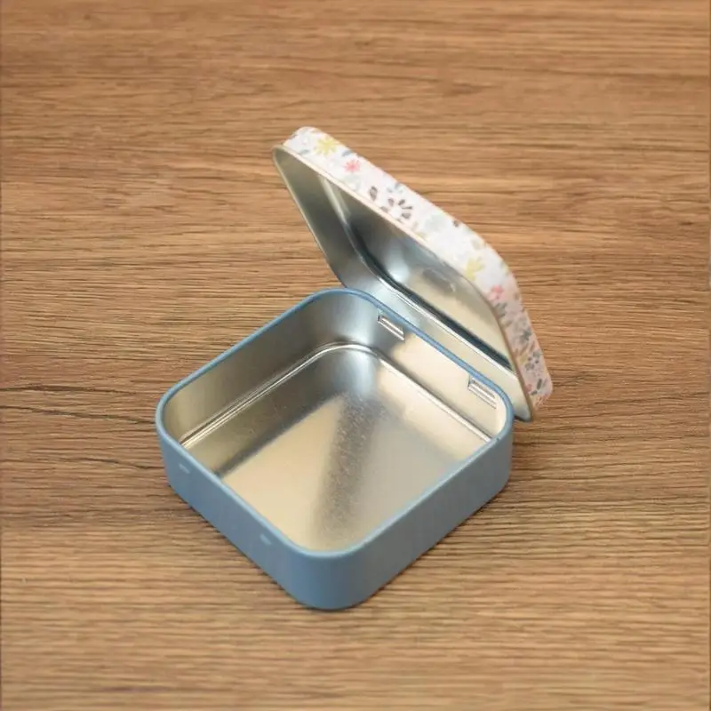 2Pcs Square Metal Storage Tins with Sealed Hinged Lids Assorted Decorative Containers for Sewing Needle Button Thread Supplies
