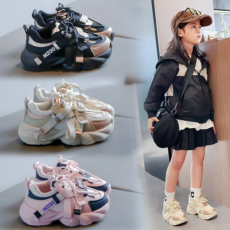 Children's Sports Shoes 2024 Spring New Student Mesh Surface Breathable Casual Non-slip Running Shoes