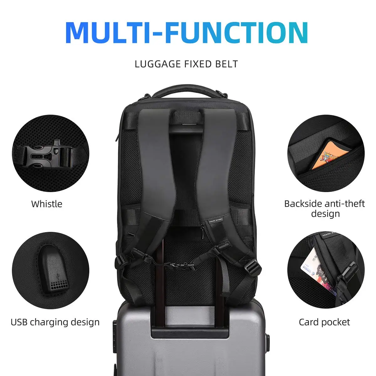 Mochila De Negocios, bolsa impermeable para viaje de vuelo, se adapta a computadora portátil de 17,3 pulgadas con enchufe de carga USB