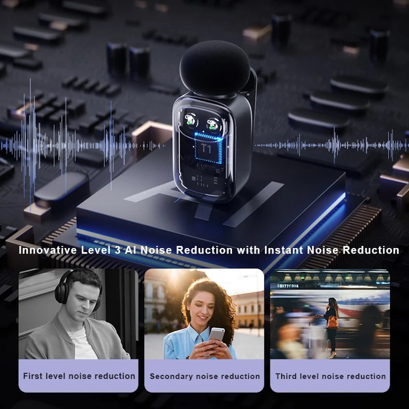 FIFAR T1 Mini Wireless Lavalier Lapel Microphone Noise Reduction Audio Recording For iPhone Android PC With Charging Box