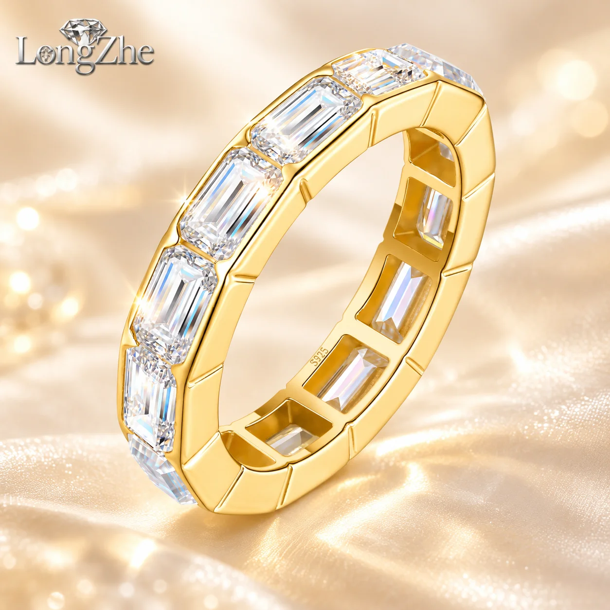 Moissanite Eternity Band Ring Stackable - Oktagon-Schliff Moissanit Voll-Eternity-Ring S925 Sterling Silber