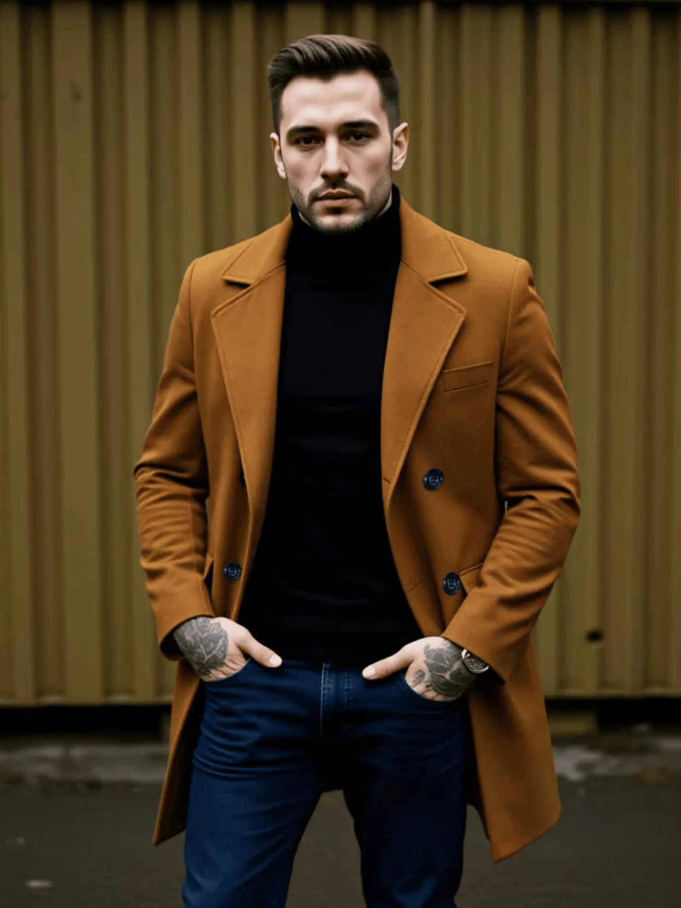

Male Double-Breasted Early Autumn Men's Warm Coat Long Wool Jacket Outdoor Streetwear Stylish Commuting For Gentleman