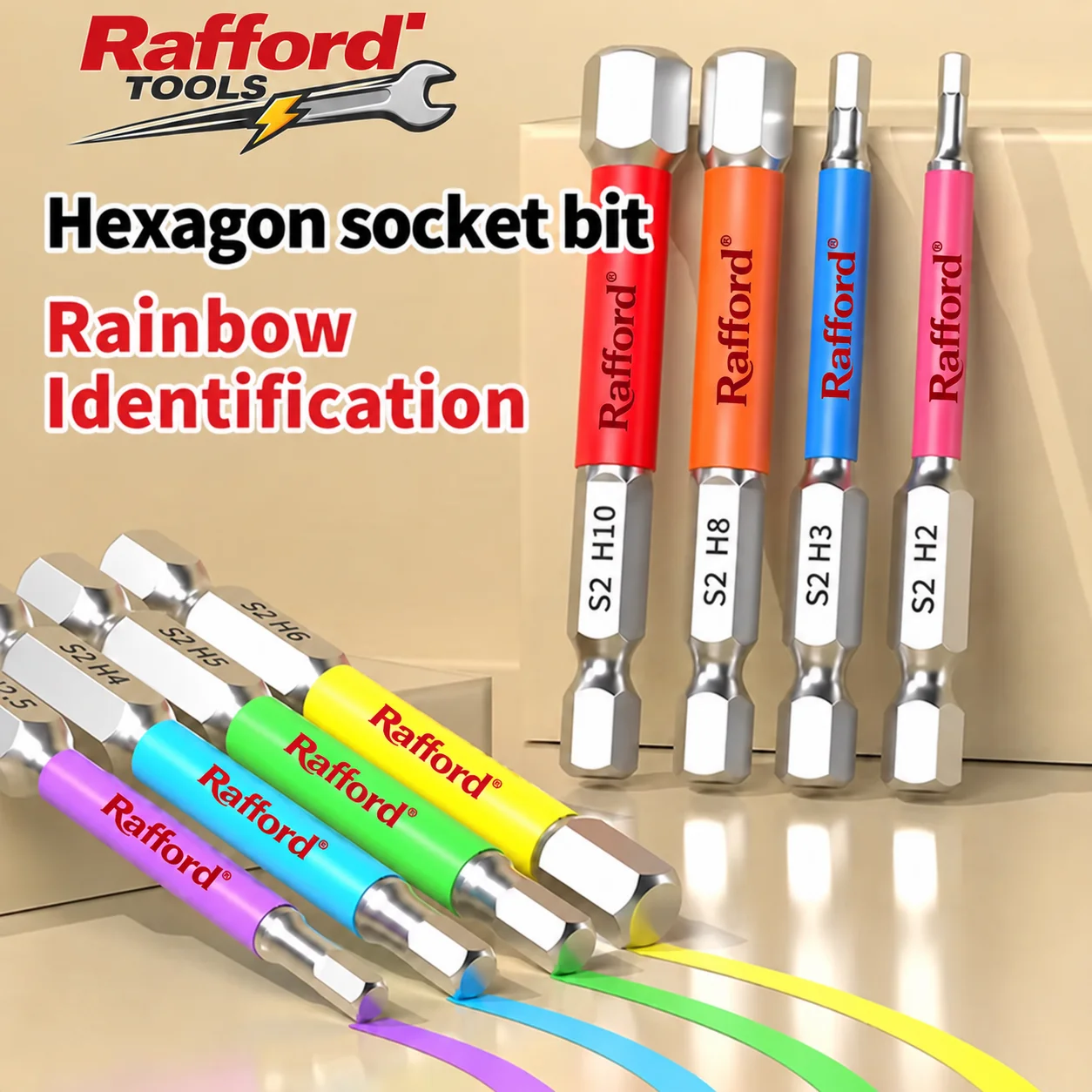 Rafford Rainbow Hex Head Allen Wrench Screwdriver Bit Set S2 Tungsten Steel Multi-Size Impact Quick Release for Electric Drill