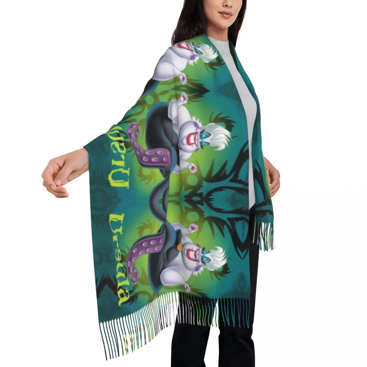 Custom Female Long Villains Women Ursula Scarves Women Winter Soft Warm Tassel Shawl Wraps Scarf