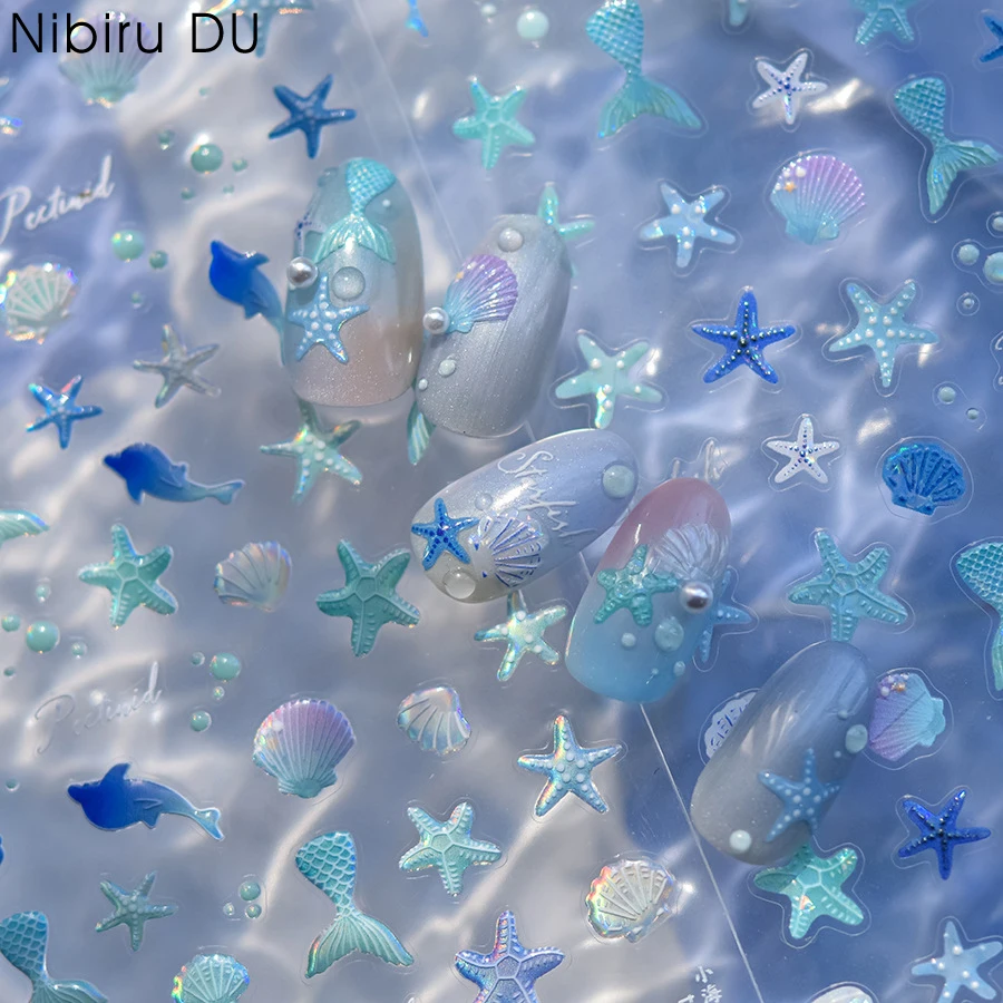 

Summer Beach Ocean Shell Starfish Clams Conch Stars Sea Bubble Seasnail Soft Relief Decoration Nail Art Stickers Manicure Decals