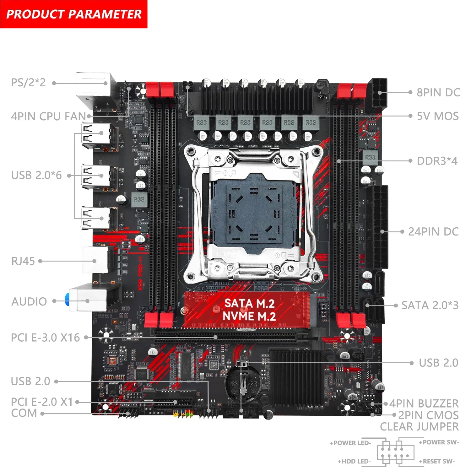 MACHINIST X99 PR8 -H Motherboard Set LGA 2011-3 Kit Xeon E5 2666 V3 Processor CPU DDR3 16GB=8GB*2pcs ECC RAM NVME M.2 SATA SSD