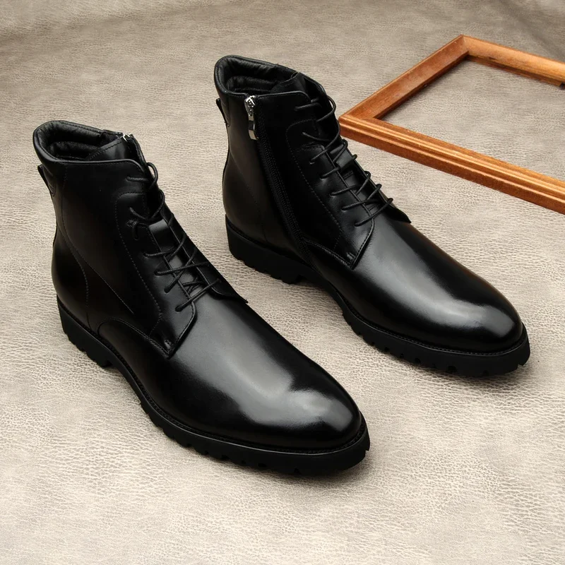 Large Size EUR46 Winter Black Mens Ankle Boots Genuine Leather Boots Male Office Shoes image 6