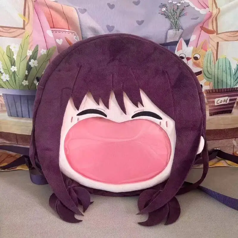 حقيبة كتف كوسبلاي جيرلز باند كراي من القطيفة نينا إيسيري بسحاب شفاف وفم كبير كرتوني