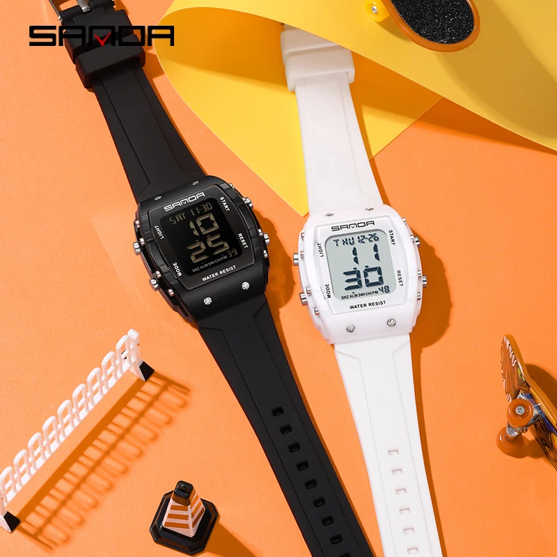 SANDA 2175 reloj electrónico multifunción para estudiantes al aire libre, reloj de pulsera deportivo a la moda, relojes digitales informales impermeables para hombres y mujeres