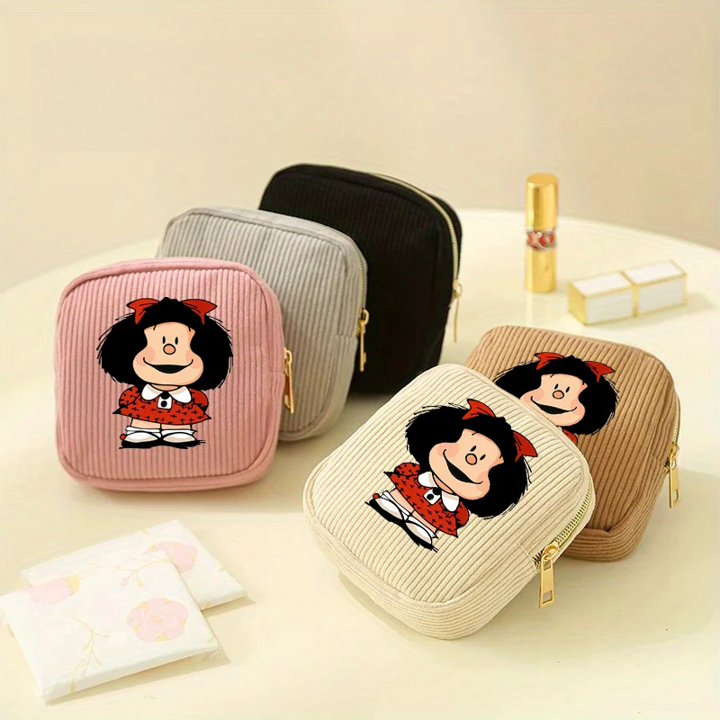 Women's Mini Mafalda Corduroy Makeup Bag - & Travel-Friendly Compact Cosmetic, Miniature Toiletry Case Suitable for Daily Use