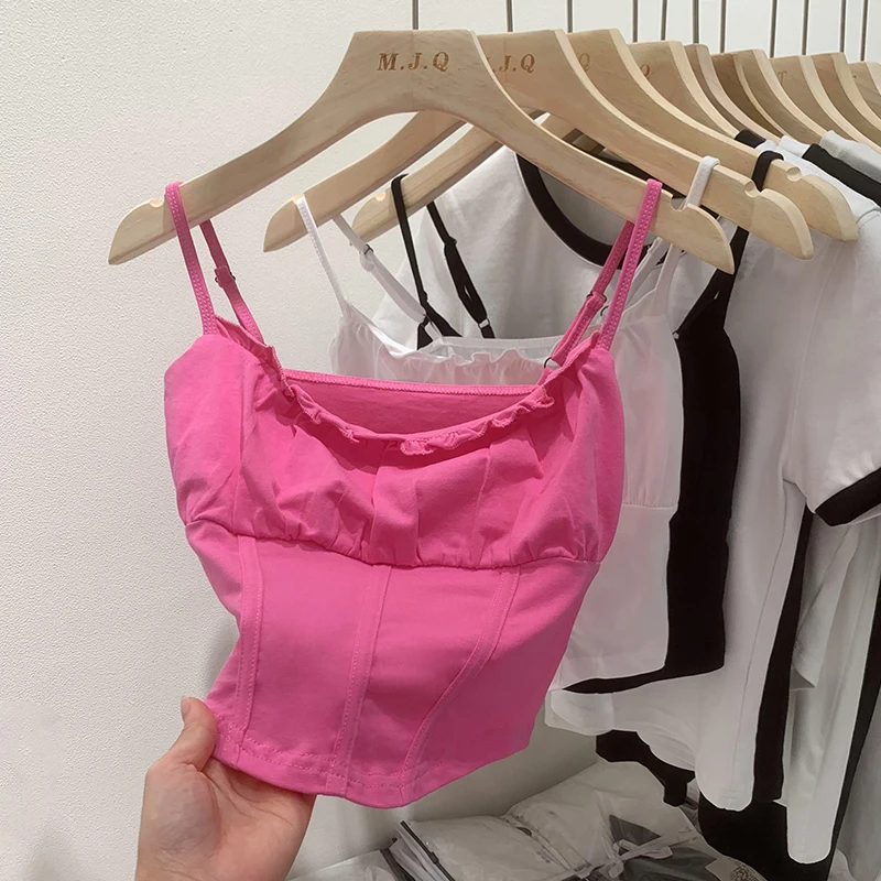 2026 Sommer Damen Rüschen Tank Top Modische Ärmellose Damen-Oberteile mit Verstellbaren Trägern Heißes Mädchen Slim Sexy Crop Top