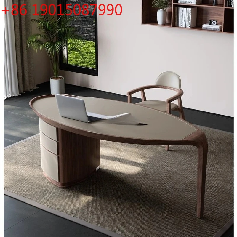 

Кожаный стол в стиле ретро из цельного дерева, высококачественный письменный стол, итальянский письменный стол для учебы