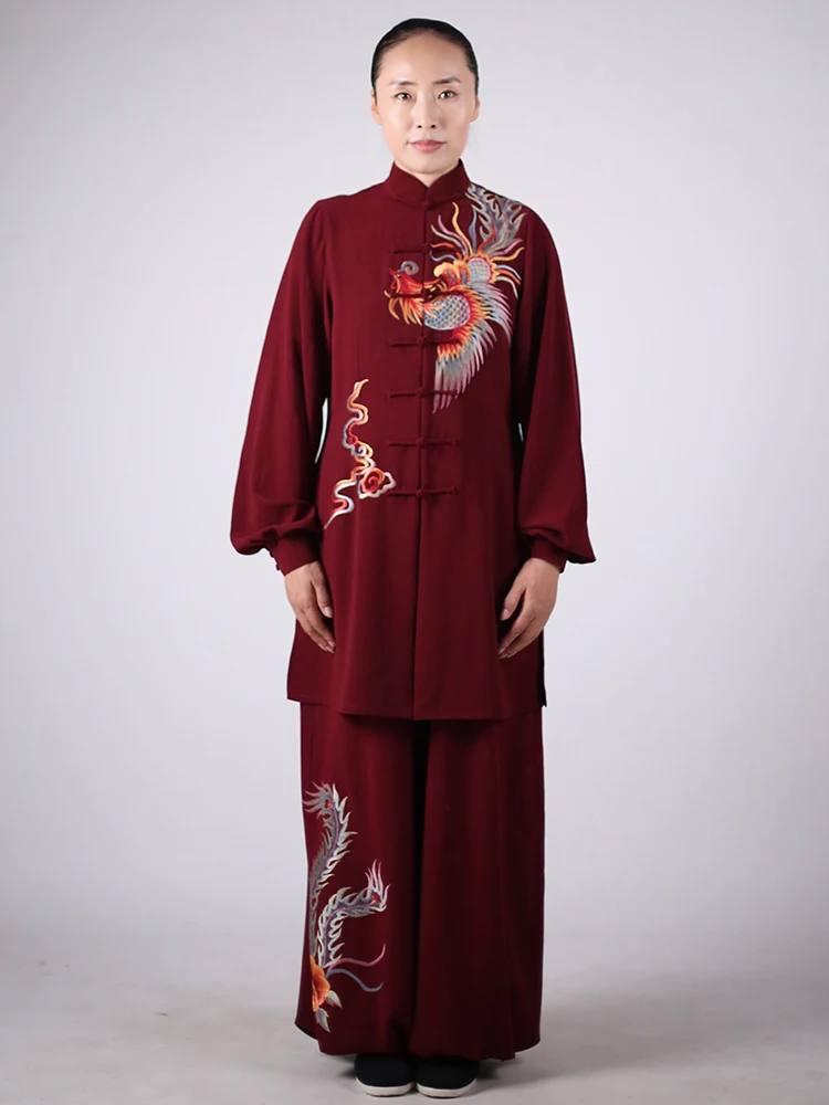 Mala Tai Chi primavera otoño nuevo estilo ropa de rendimiento de longitud media bordado Happy Phoenix peonía para mujer