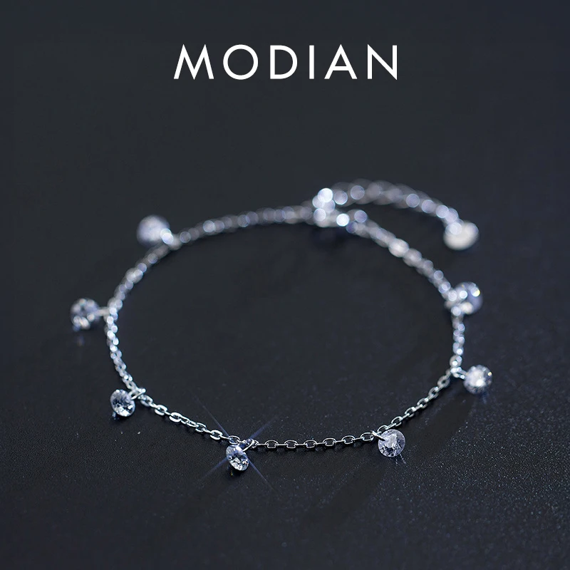 Modian 925 Sterling Silver Clear CZ Shining Chain Bracelet Geometric Lobster Lock Bracelet for Women Fashion Female Jewelry
