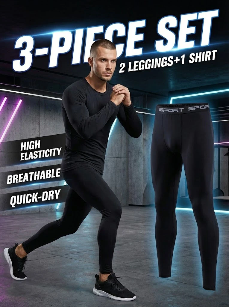 

Мужской тренировочный комплект из 3 предметов: 2 брюки и 1 лонгслив | Спортивный бренд, эластичная ткань, дышащая и быстросохнущая для комфорта