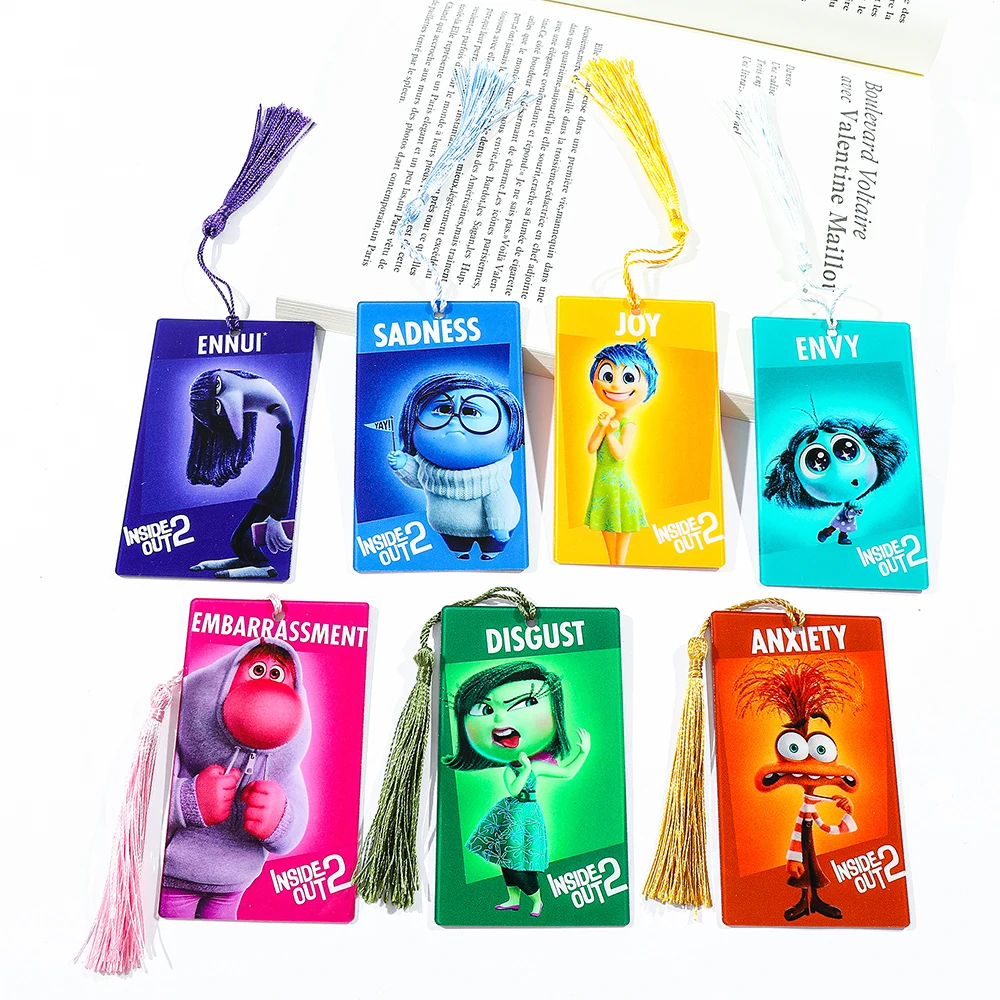 

Anime Inside Out Happy Book Mark Tassel Acrylic Bookmarks for Fans Family Collect Reading Tags for Book Lovers Gifts