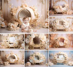 Mehofond Photography Background Fairy Tale Carriage Flowers Kids Birthday Party Cake Smash Portrait Decor Backdrop Photo Studio