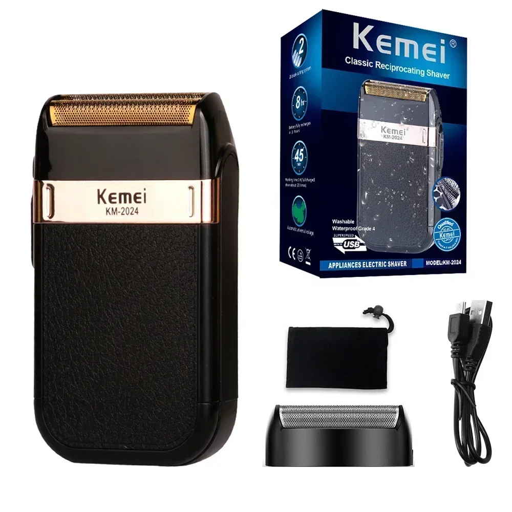 

Kemei Electric Shaver For Men Fashionable Men's Leather Shell Waterproof Rechargeable Electric Professional Beard Trimmer Razor