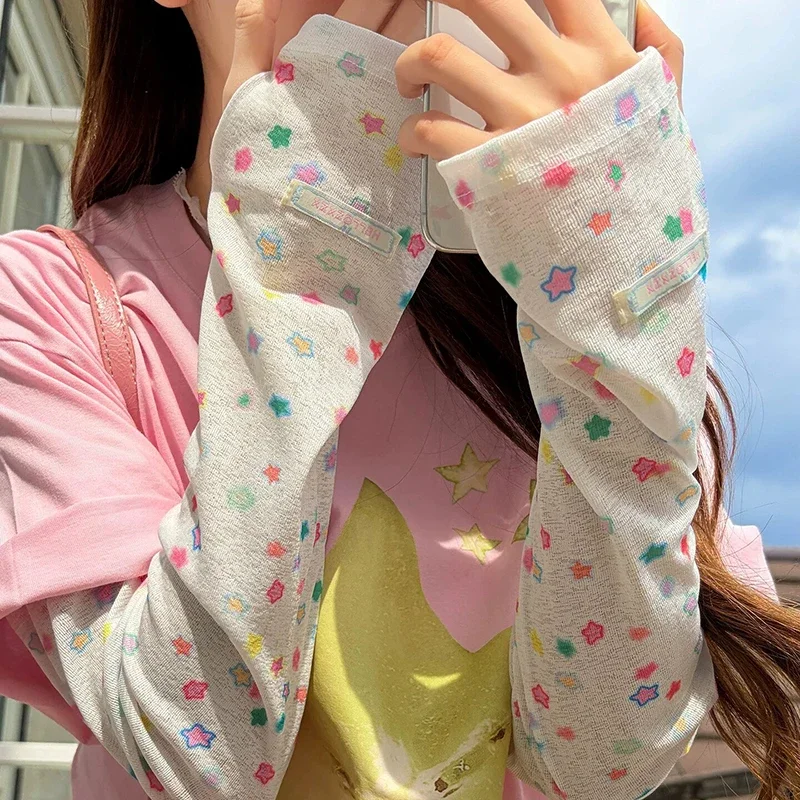 Cute Colorful Star Arm Sleeves for Women Breathable UV Protection Polka Dot Summer Driving Cycling Casual Wear Kawaii Sleeves