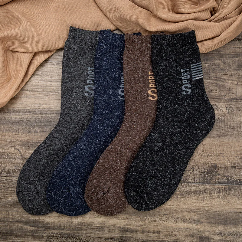 [3 Pairs] Winter Russia Men\'s Socks Keep Warm Wool Thicken High Quality Wool Rabbit Fur Soft Essential Comfortable Male Socks